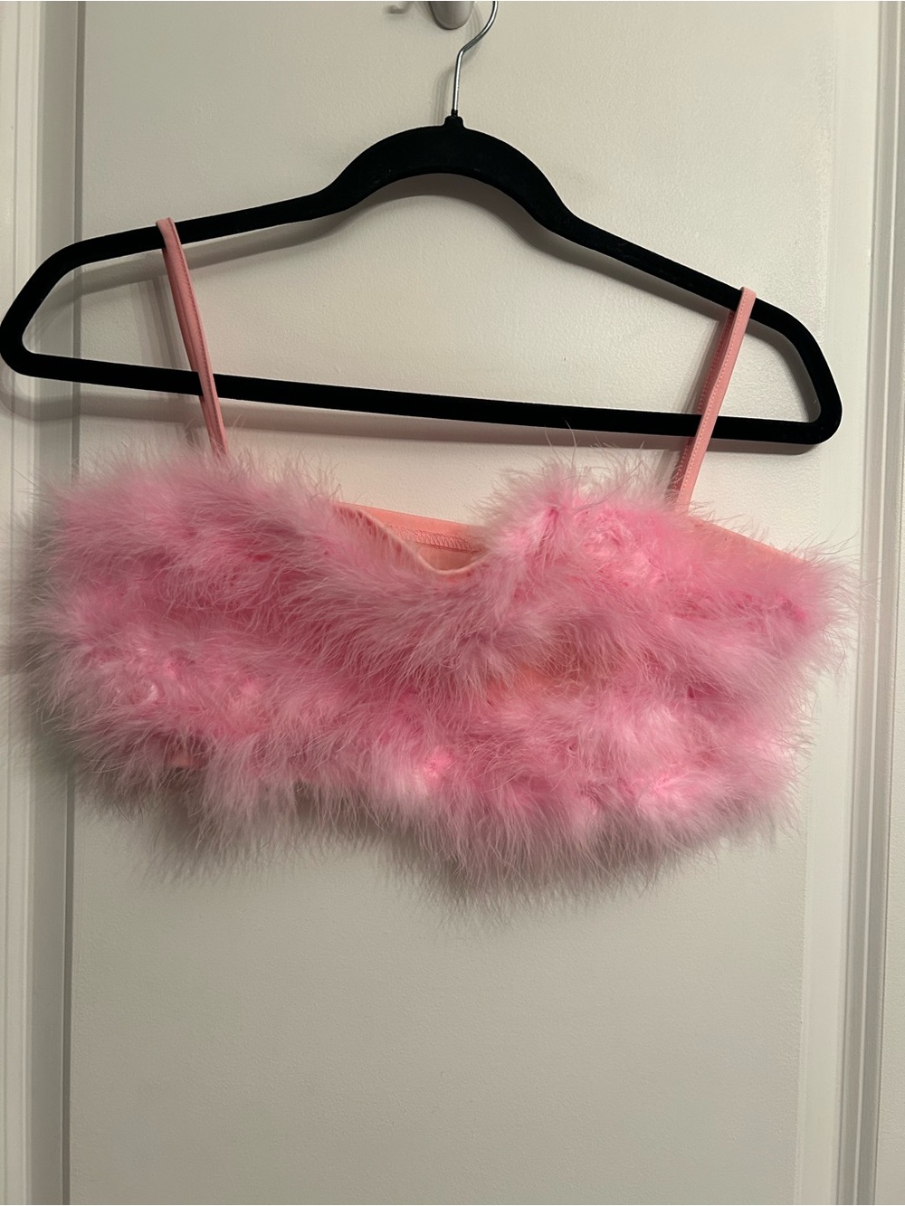 iHeartRaves Pink Feathered Crop Top